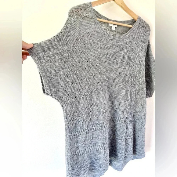 J.Jill  Blue Crochet Knit Short Sleeve Crewneck High Low Tunic Top XL Petite - Picture 2 of 9